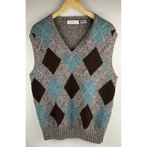 Brian MacNeil Shetland Wool Sweater Vest Vintage 90’s Argyle Brown Blue Size L